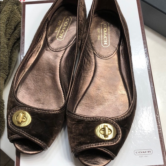 Coach Shoes - Good/EUC sz 7.5 Coach flats open toe chocolate Coach Shoes - Good/EUC sz 7.5 Coach flats open toe chocolate